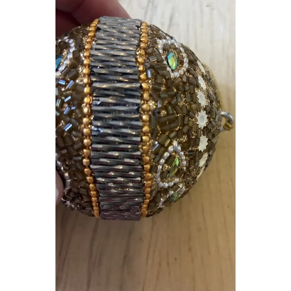 2 VTG Beaded Christmas Ornaments Jewels Balls Ornate Bling Sparkle Pier 1 Style